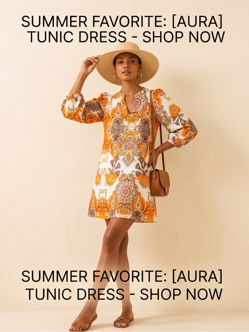 Rosemarine Women’s Linen Printed Mini Dress with Orange and Cream Paisley Motif